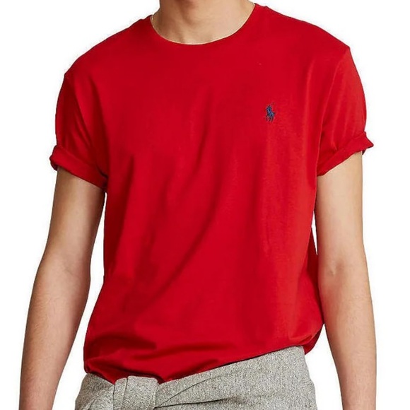 POLO Ralph Lauren Red Short Sleeve Classic Fit T-Shirt with Navy Polo Player - Picture 1 of 9